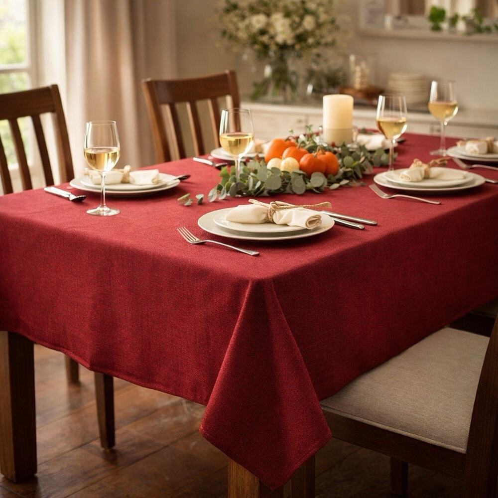 Holiday Home Linen Ease Tablecloth 60x102 Oblong Red Wine Washable Polyester New
